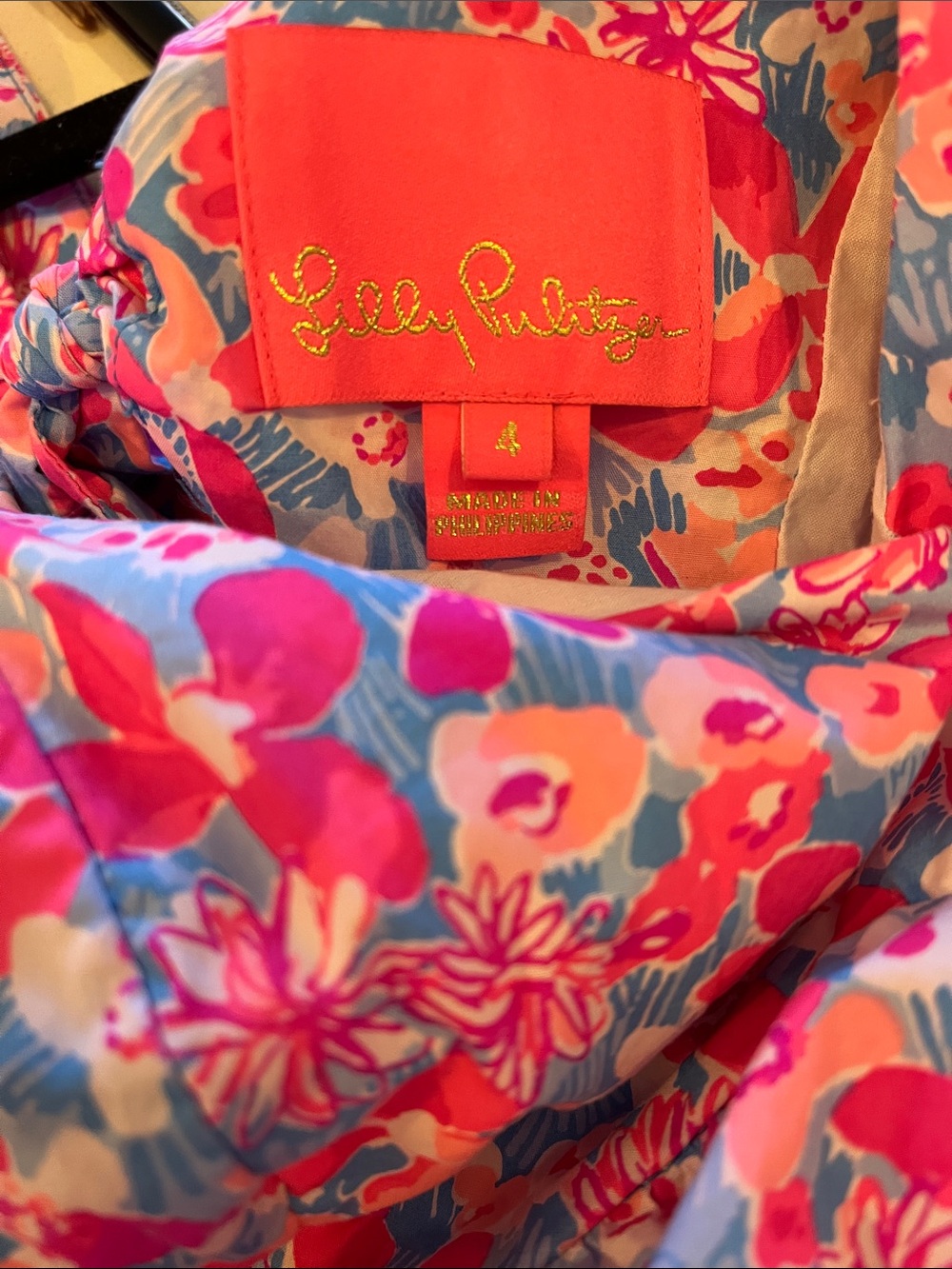 Lilly Pulitzer Tie-Back, Pink Floral Tiered Dress with Puff Sleeves (4) - Picture 3 of 3
